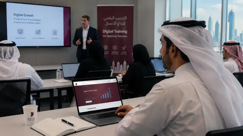 Illustration representing Qatar's SMEs Go Digital program for small business technology adoption
