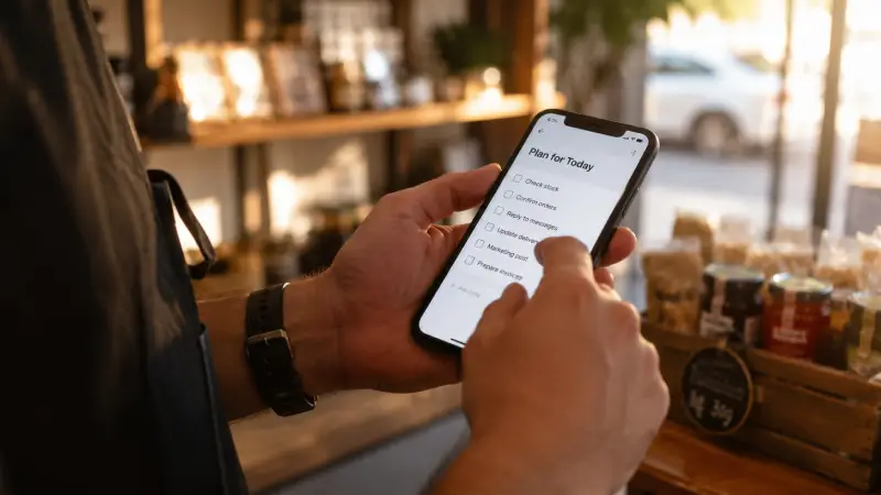 Business owner reviewing an AI adoption plan for a small business in Qatar